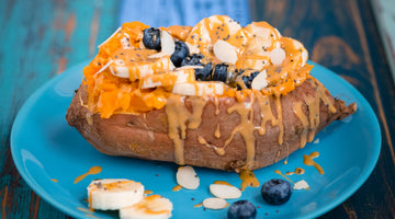 Sweet potato stuffed with peanut butter and bananas